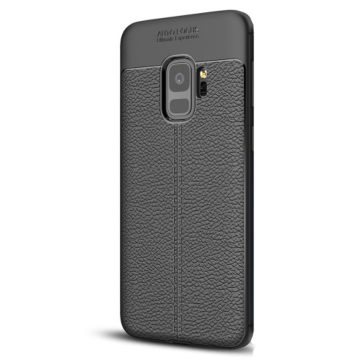 Samsung Galaxy S9 telefontok gumi / szilikon (bőrhatás, varrás minta) Fekete