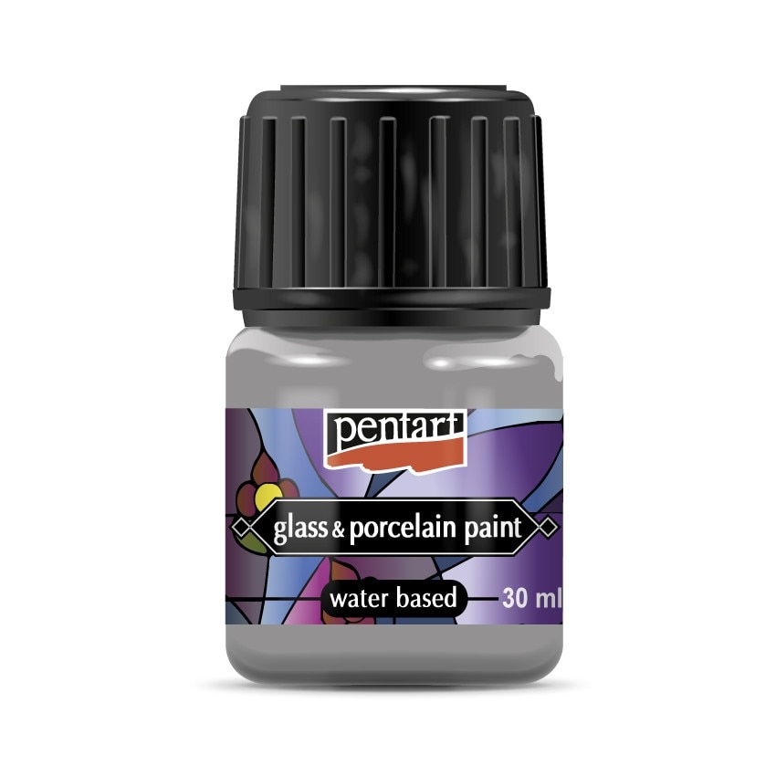 Vopsea pentru sticla si portelan Pentart - argintiu, 30 ml