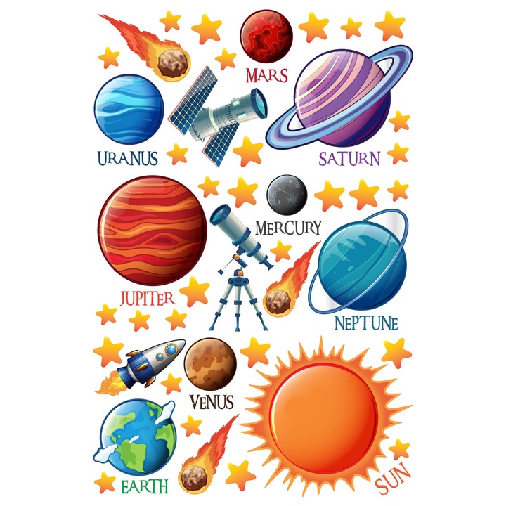 Stickere perete camera copii, Planetele 2, Stickermania, 60x90cm