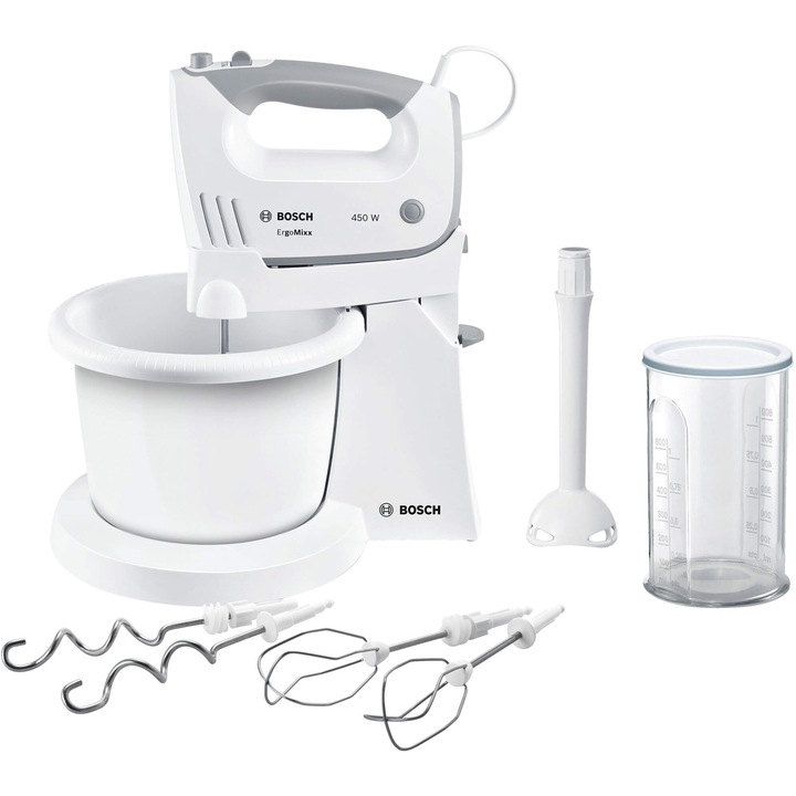 Миксер с купа Bosch MFQ36445, 450 W, 5 скорости, Бял
