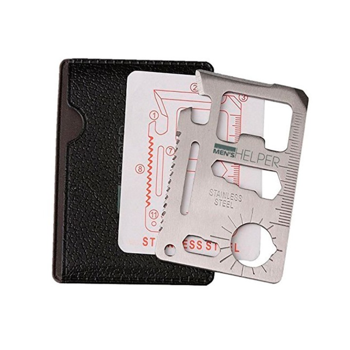Card Multifunctional cu 11 Functii - Surubelnita - Cheie - Cutite - Desfacator - Metalic, Agent007