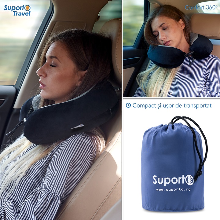 Perna calatorie din spuma cu memorie Suporto®️ Travel negru/gri