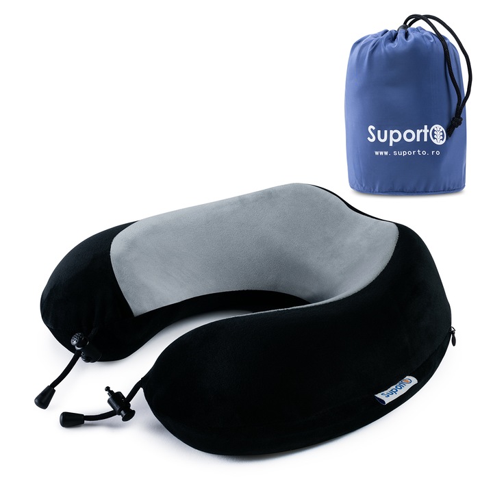 Perna calatorie din spuma cu memorie Suporto®️ Travel negru/gri