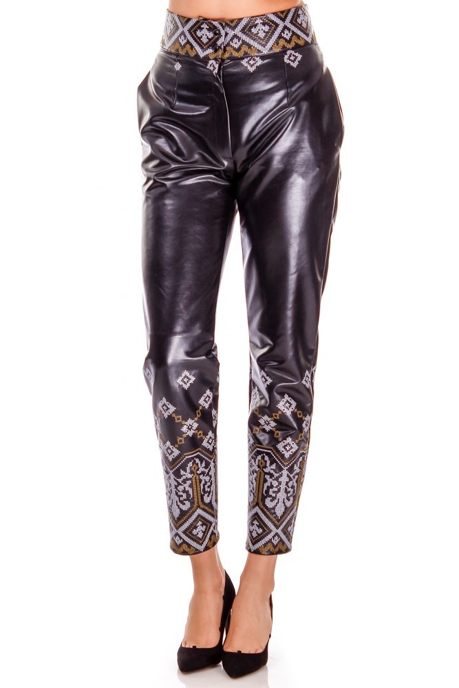 Pantalon negru piele ecologica Liza Panait P-59E