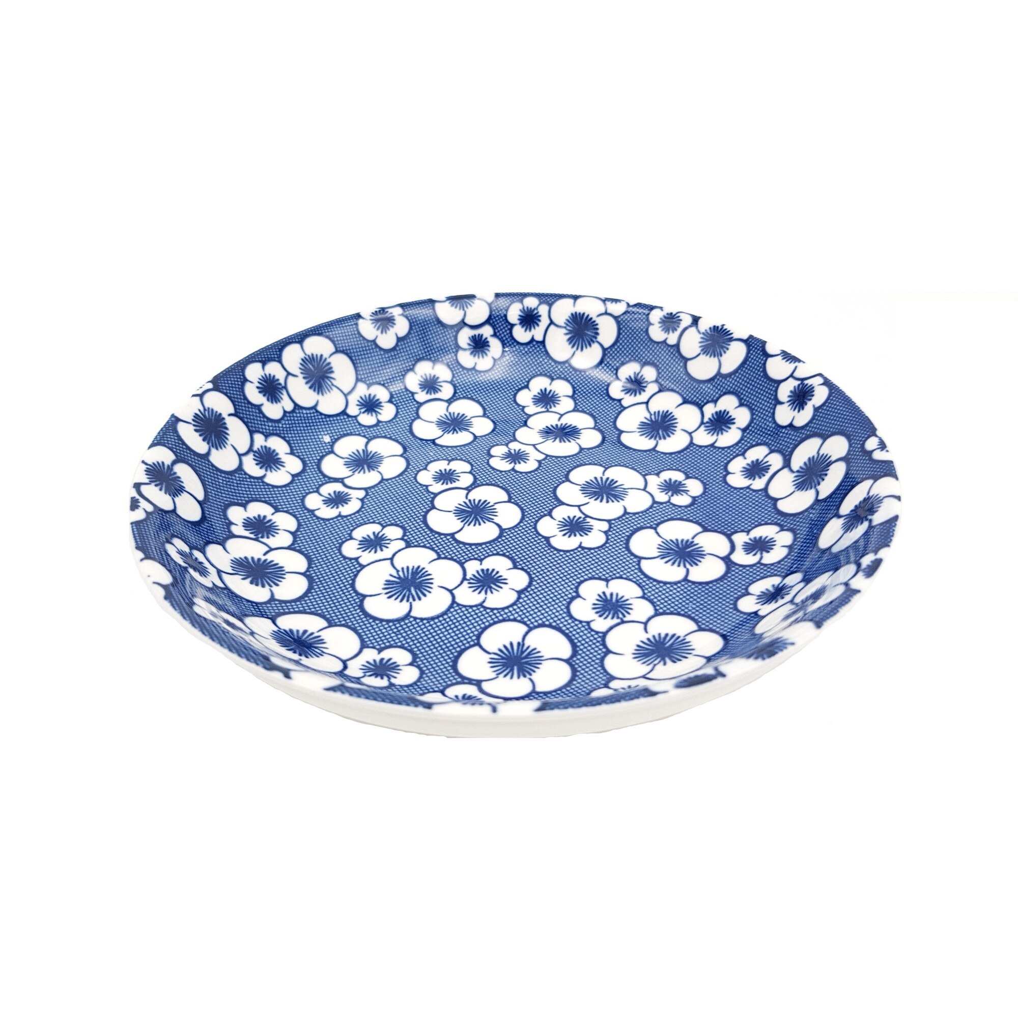 Set 6 farfurii ceramica 18 cm cu flori albe, albastra