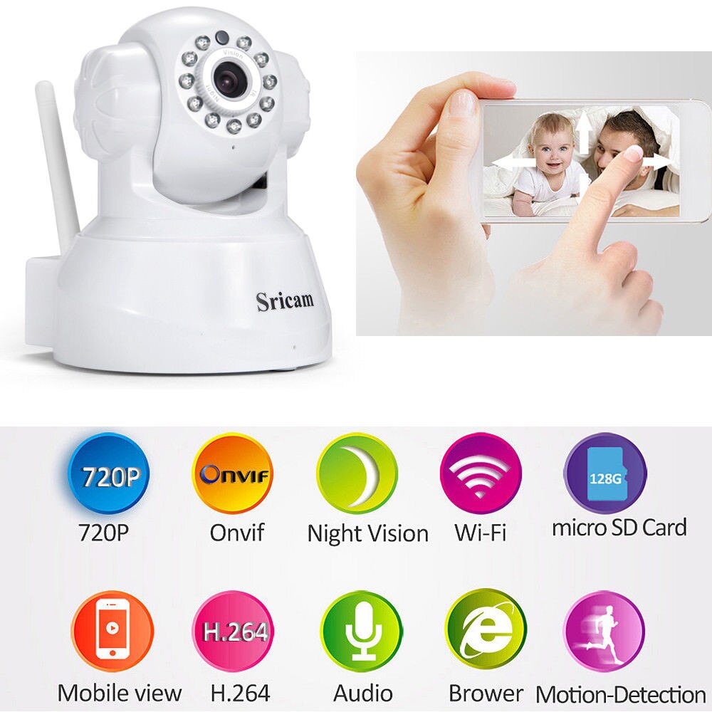 Baby Monitor Wireless cu Supraveghere SP012 Direct pe Telefon, Monitorizare Video Audio Bebelusi , Vedere Nocturna, Audio-Video, Sunet bidirectional, Functie Push to Talk, Rotire automata, HD 1280*720, 1.0 MP, Senzor Miscare, Alb