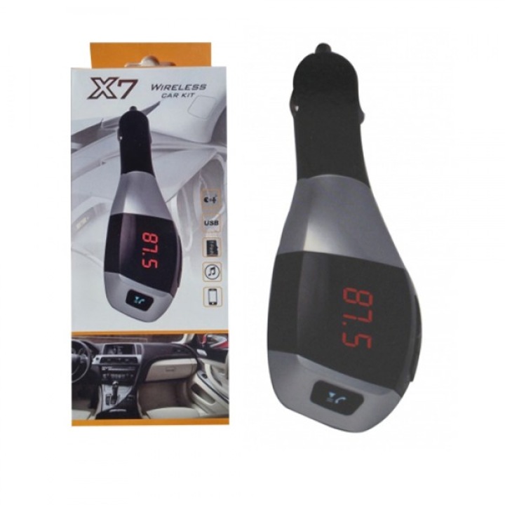 Transmitator FM, X7, Bluetooth, AUX/SD, Gri