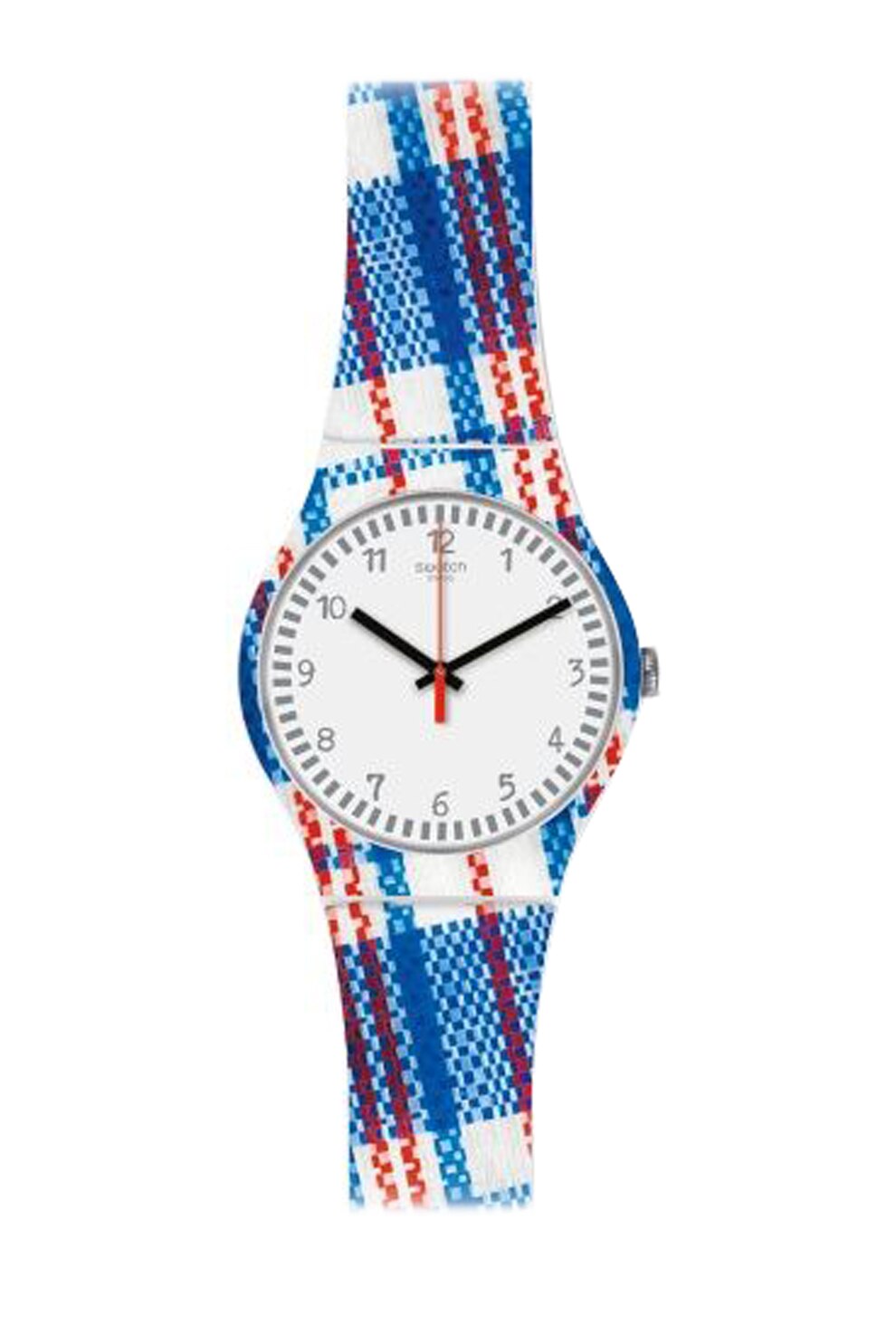 Swatch, Ceas unisex cu o curea in carouri din silicon, Multicolor