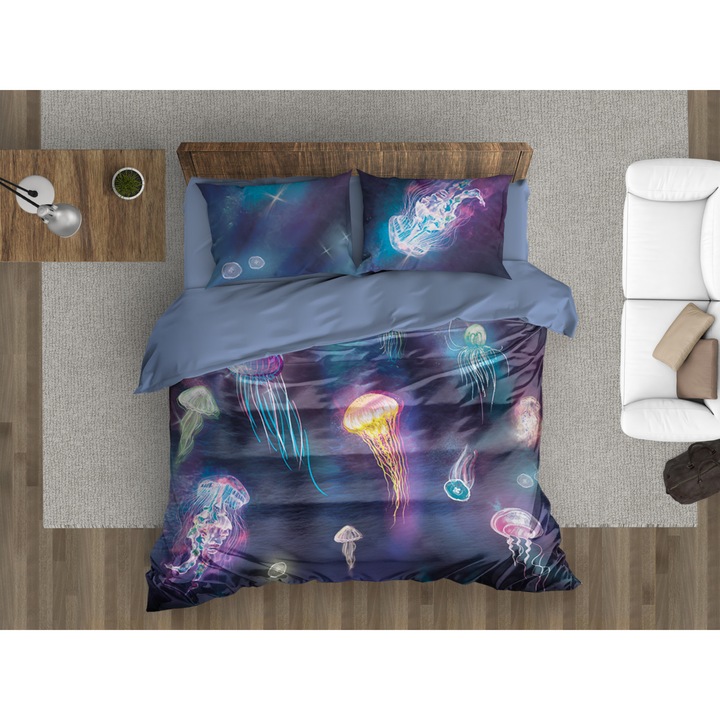 Спален комплект Jellyfish Glow, памучен сатен, 4 части, 180 x 215 см.