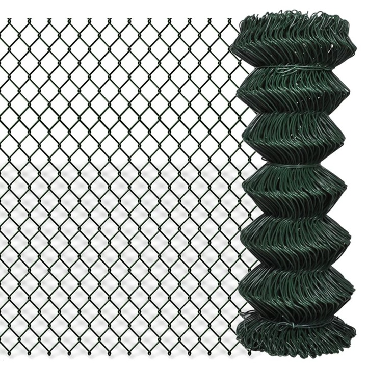 Плетена оградна мрежа vidaXL, стомана, 1x15 м, зелена