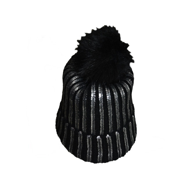 Caciula tinereasca,tricotata cu design argintiu, D&J Exclusive, Negru, Universal