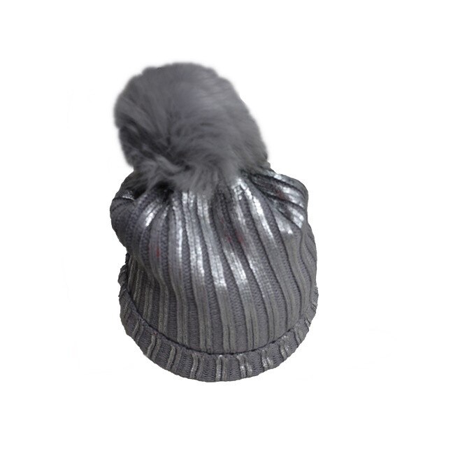 Caciula trendy cu pompon din blanita, D&J Exclusive,Gri, Universal