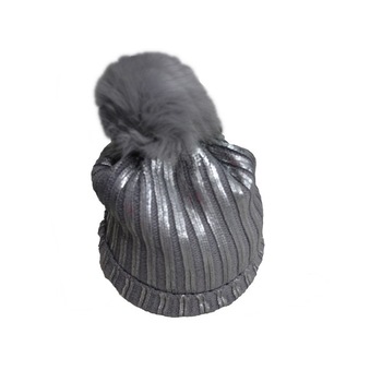 Caciula trendy cu pompon din blanita, D&J Exclusive,Gri, Universal Caciula trendy cu pompon din blanita, D&J Exclusive,Gri, Universal