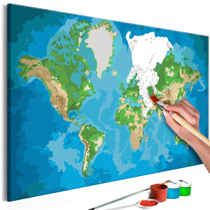 Számfestő készlet Artgeist World Map, Blue & Green, 60 x 40cm