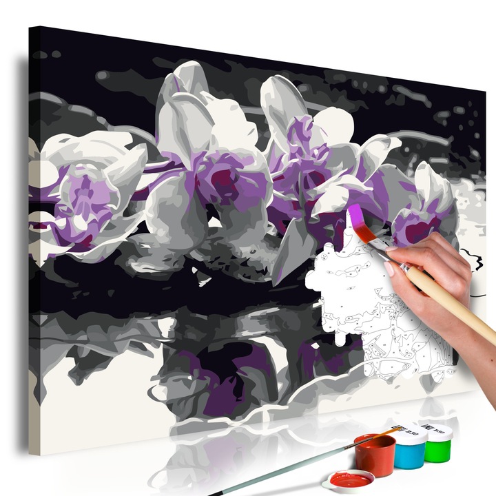 Számfestő készlet Artgeist Purple Orchid, Black Background & Reflection In The Water, 60 x 40cm