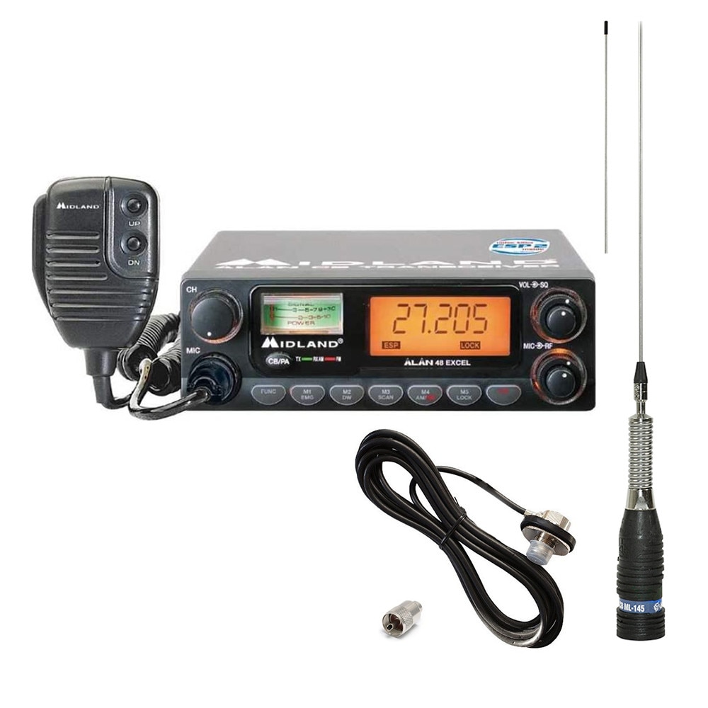 Комплект радиостанция CB Midland Alan 48 Excel + Aнтена Midland ML145 ...