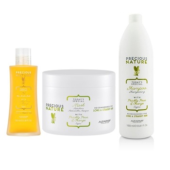 Set pentru par drept Alfaparf Precious Nature Long & Straigh: 1000 ml, Sampon + 500 ml, Masca+ 100 ml, Uleisca Set pentru par drept Alfaparf Precious Nature Long & Straigh: 1000 ml, Sampon + 500 ml, Masca+ 100 ml, Uleisca