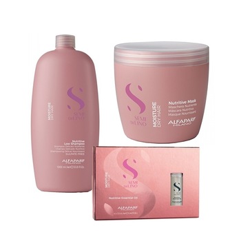 Set Alfaparf Semi Di Lino Moisture Nutritive: 1000 ml, Sampon + 500 ml, Masca + 6 fiole x 13 ml Ulei Set Alfaparf Semi Di Lino Moisture Nutritive: 1000 ml, Sampon + 500 ml, Masca + 6 fiole x 13 ml Ulei