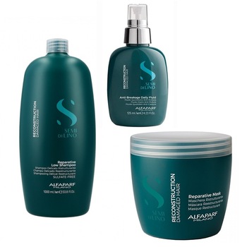 Set Alfaparf Semi Di Lino Reconstruction cu 1000 ml, Sampon + 500 ml, Masca + 125 ml, Fluid tratament de reconstructie Set Alfaparf Semi Di Lino Reconstruction cu 1000 ml, Sampon + 500 ml, Masca + 125 ml, Fluid tratament de reconstructie