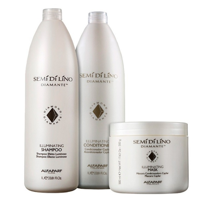 Комплект Alfaparf Milano Di Lino Diamond Iluminating, Шампоан 1000 мл, Балсам 1000 мл, Маска 500 мл