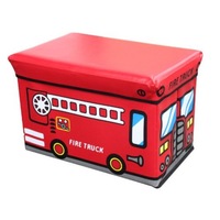 Cutie de depozitare NOVOKIDS™ Toy Box, functie taburet copii, sezut tapitat, dimensiuni 48X32X32 cm, Masinuta de pompieri rosu