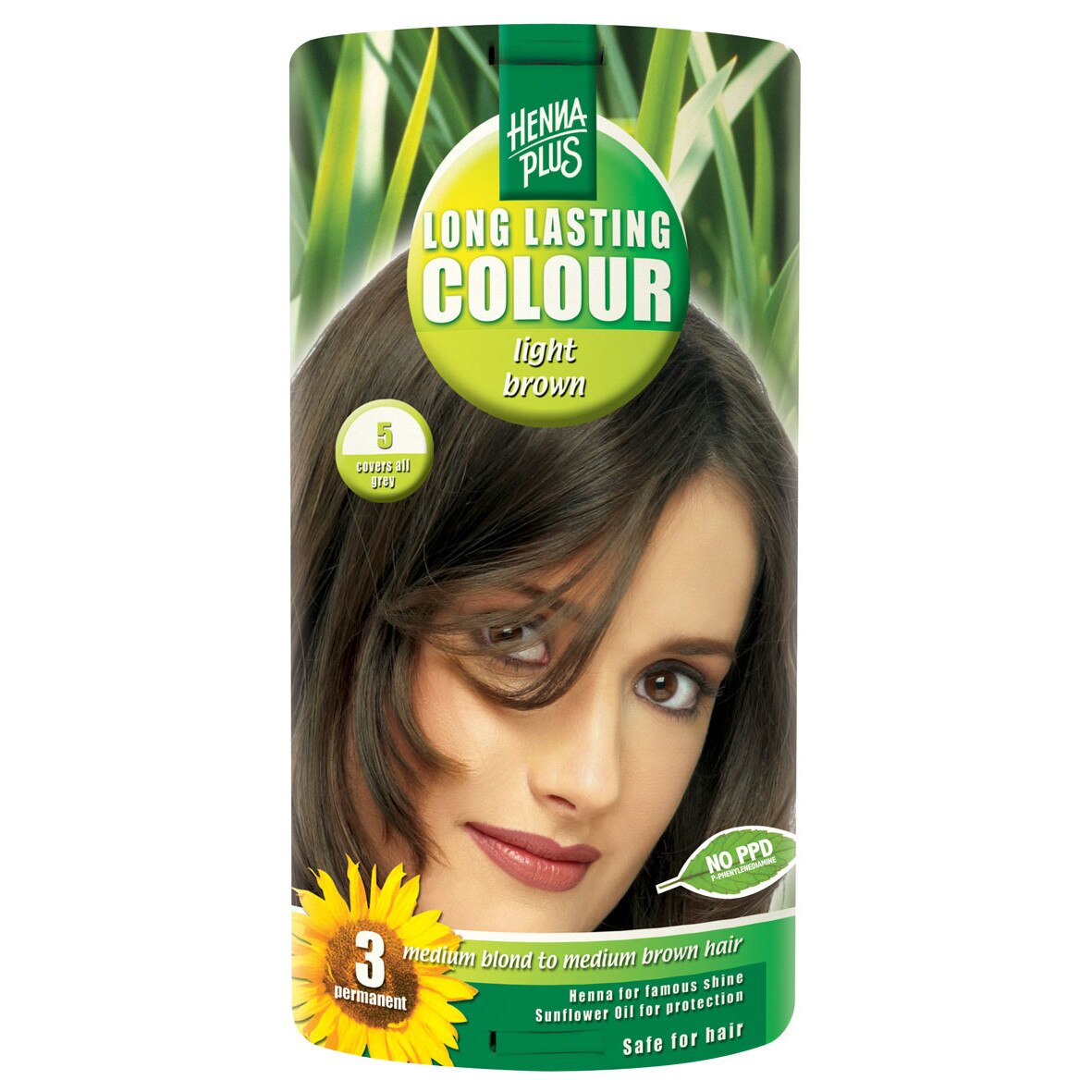 Vopsea de par permanenta Hennaplus fara parabeni Long Lasting Colour Light Brown 5, 100 ml