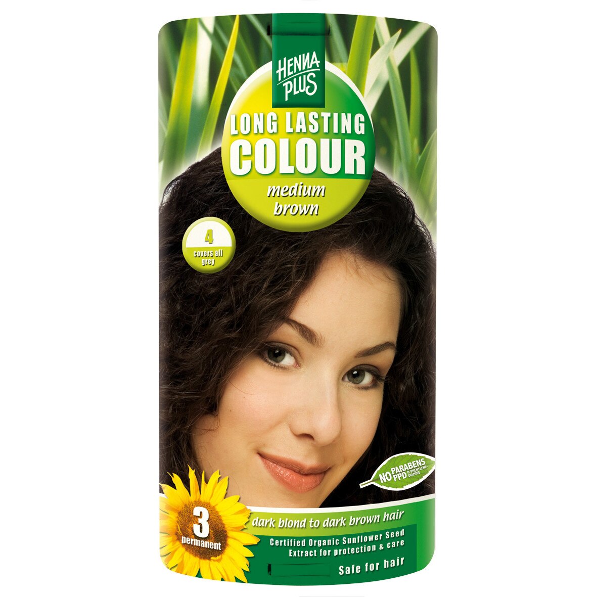 Vopsea de par permanenta Hennaplus fara parabeni Long Lasting Colour Medium Brown 4, 100 ml