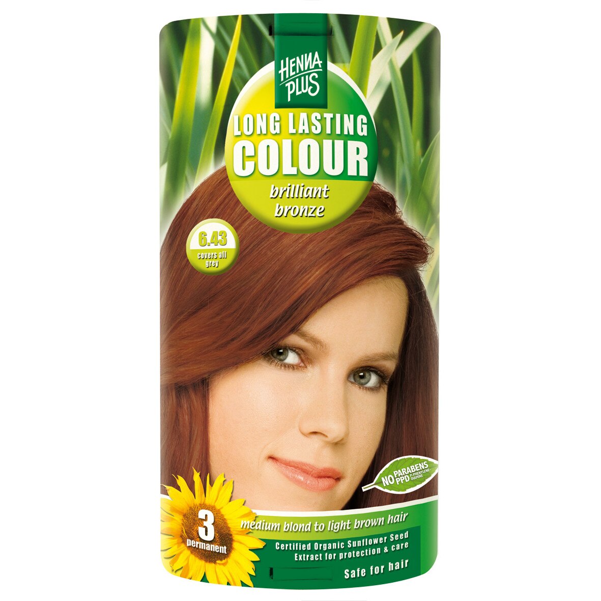 Vopsea de par permanenta Hennaplus fara parabeni Long Lasting Colour Brilliant Bronze 6.43, 100 ml