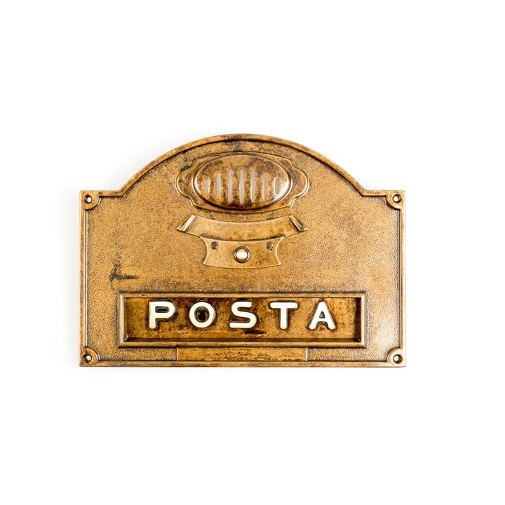 Cutie Postala / Fanta / Slot cu buton sonerie , Alama , Antichizat , Fusart Italy , Br-042