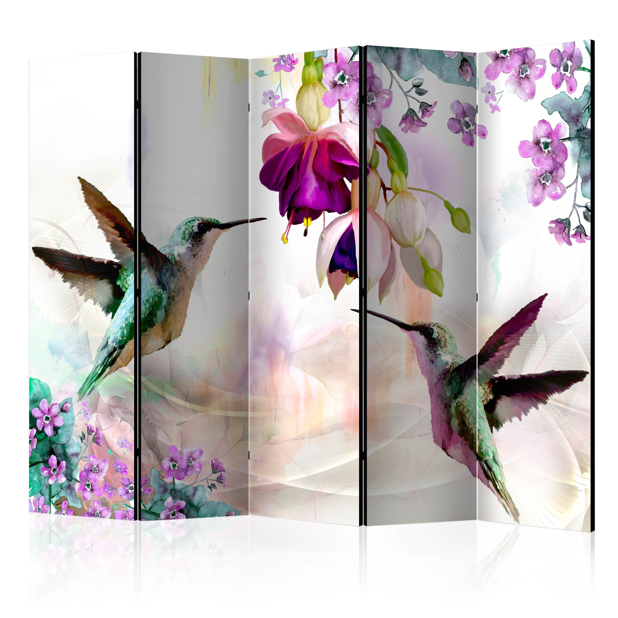 Paravan din 5 parti - Colibri Si flori II - 225 x 172 cm