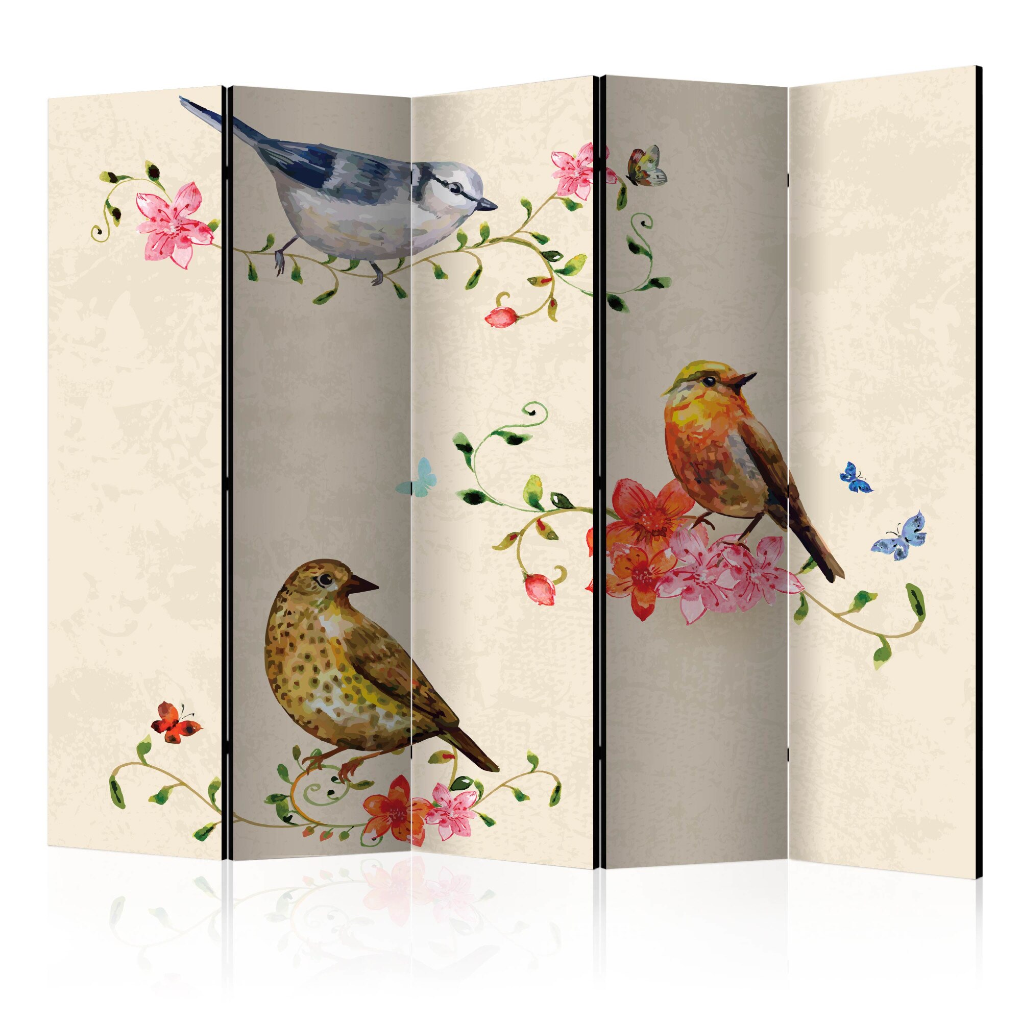 Paravan din 5 parti - Cantecul pasarilor II - 225 x 172 cm