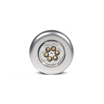 Lampa Rotunda Autoadeziva tip Spot cu LED Portabila pe Baterii cu Intrerupator Incorporat, Culoare Argintiu Lampa Rotunda Autoadeziva tip Spot cu LED Portabila pe Baterii cu Intrerupator Incorporat, Culoare Argintiu