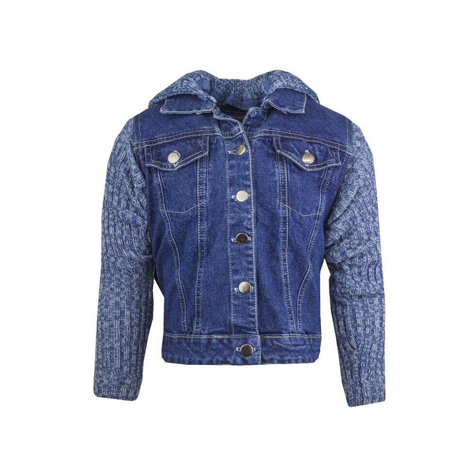 Jacheta Denim Cu Maneci Si Guler Tricotate