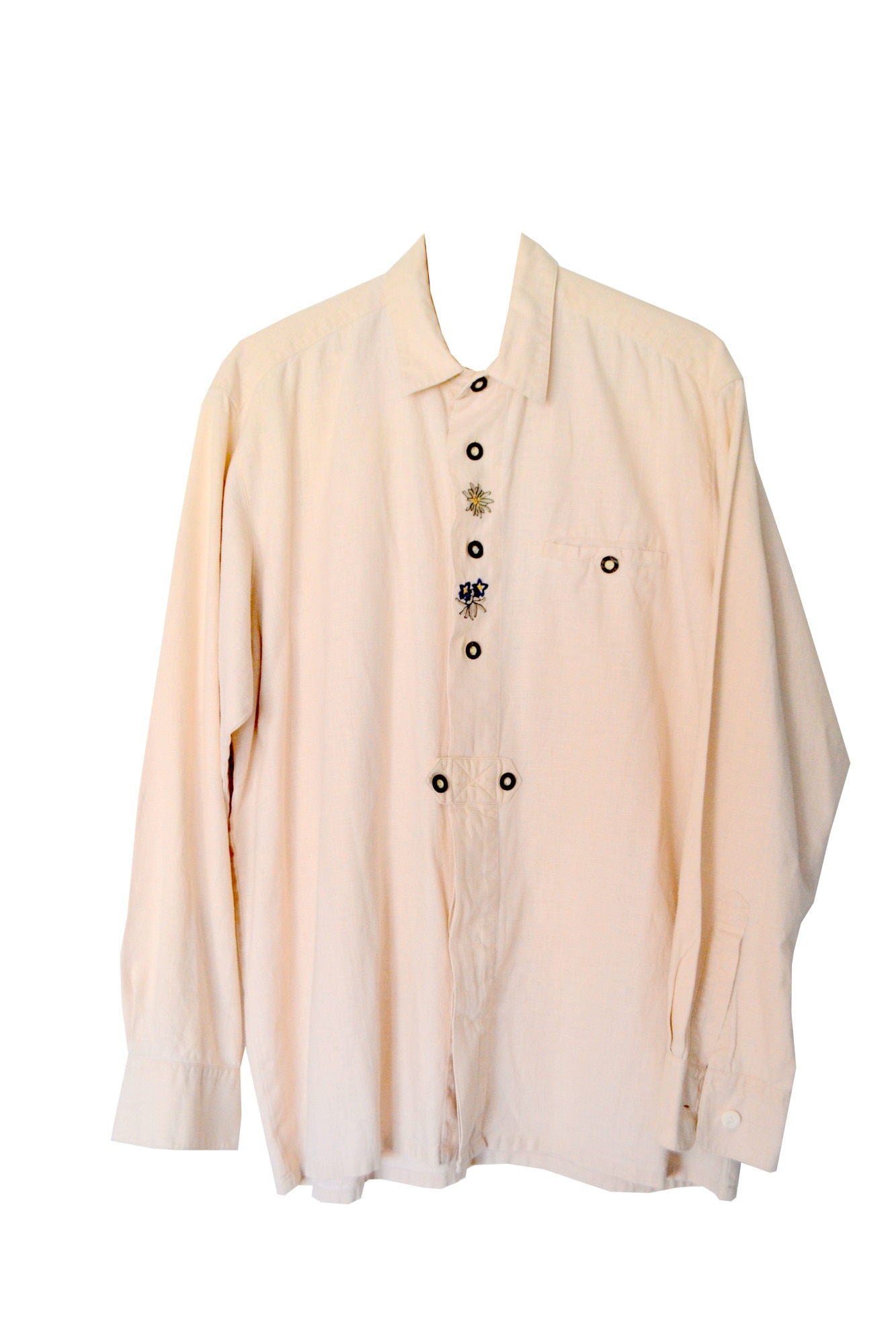 Camasa barbati, culoare bej, 100% in, material gros, cu broderie, marime 50 EU, model unic