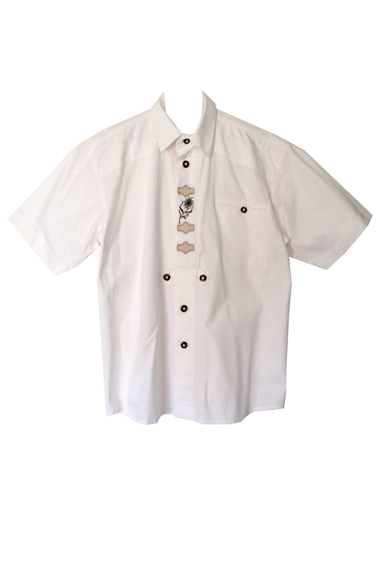 Camasa barbati , maneca scurta, culoare alba, cu broderie, 100% bumbac, marime 46EU, model unic