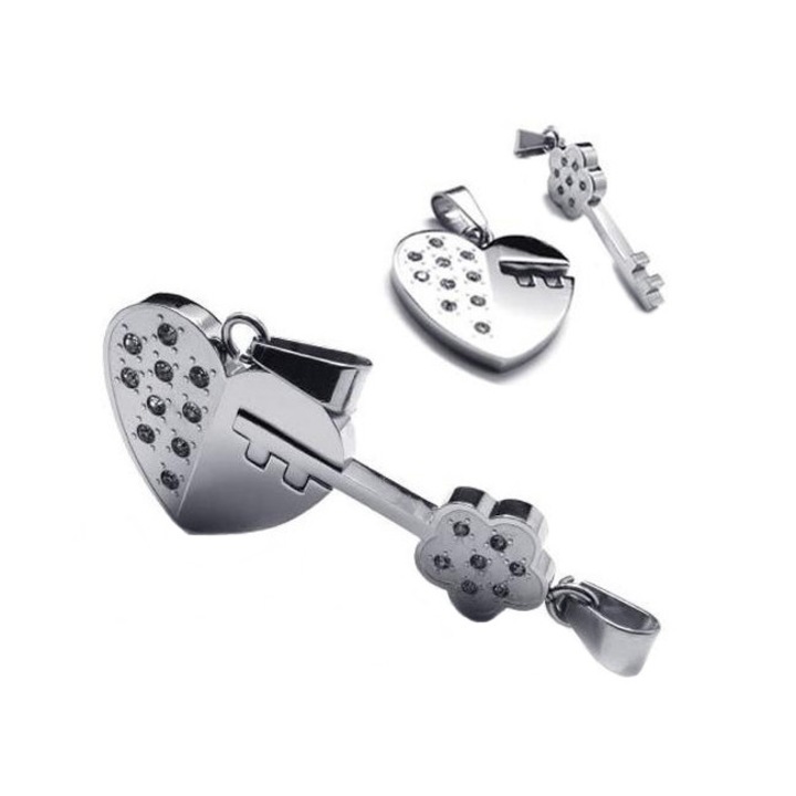 Set pandantive indragostiti lantisoare cupluri set, PersonalStyle, inox, cheie, inima