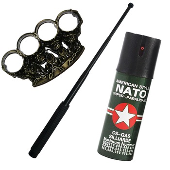 Kit autoaparare baston telescopic din otel, 64 cm, 4 sectiuni si pumnal, rozeta, box cap de mort, craniu, spary paralizant iritant nato Kit autoaparare baston telescopic din otel, 64 cm, 4 sectiuni si pumnal, rozeta, box cap de mort, craniu, spary paralizant iritant nato