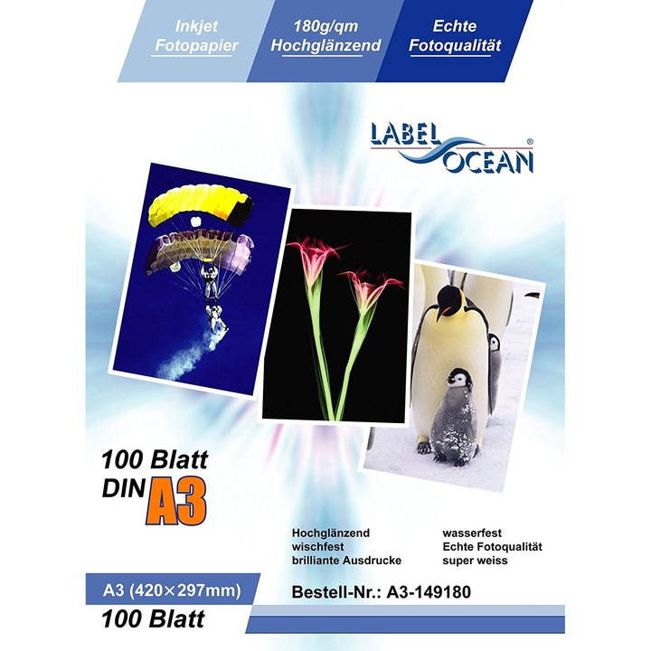 Set de 100 Coli Hartie Foto A3 LabelOcean Premium High Glossy 180g