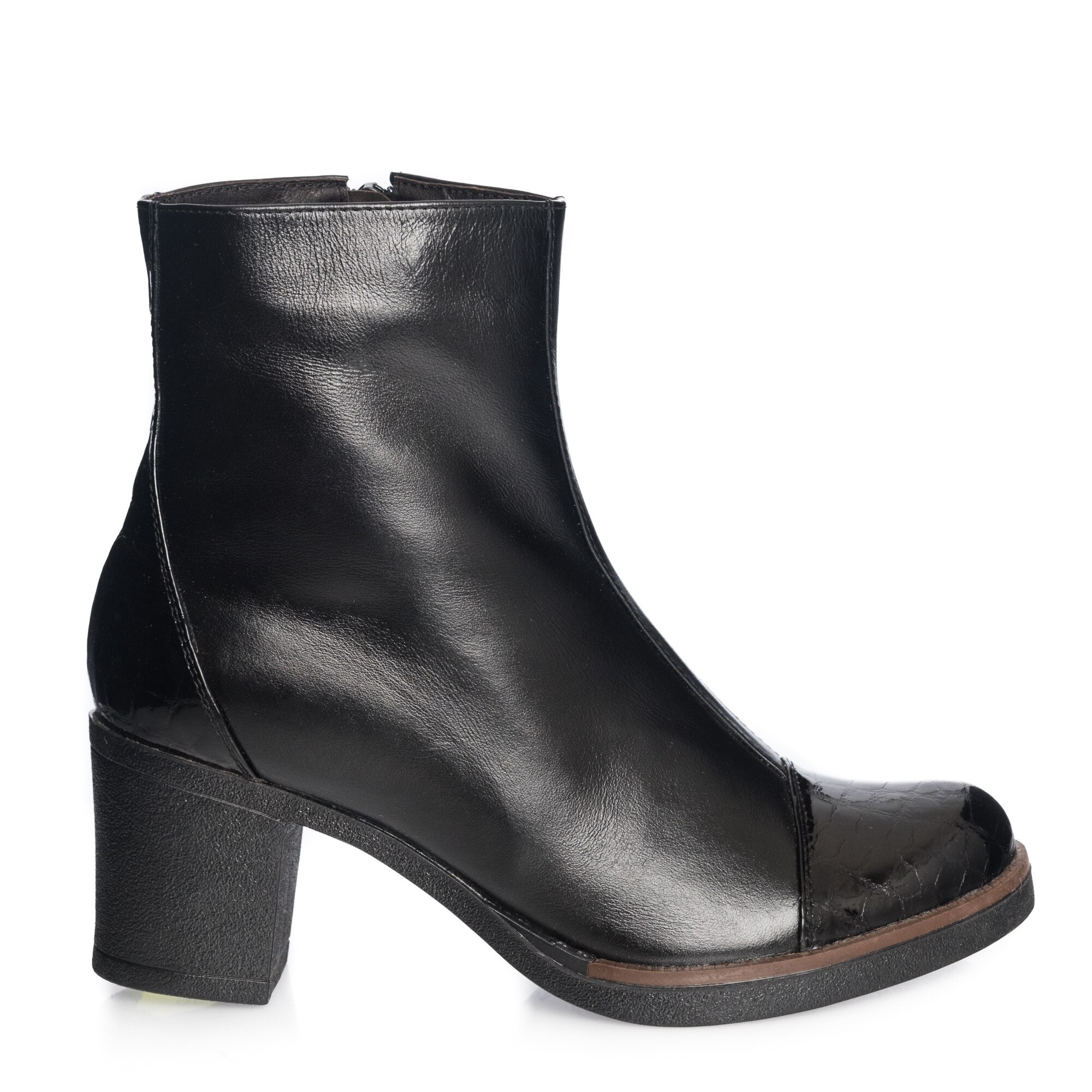 Ghete dama din piele naturala - Negru Box + Croco - 82 NBC