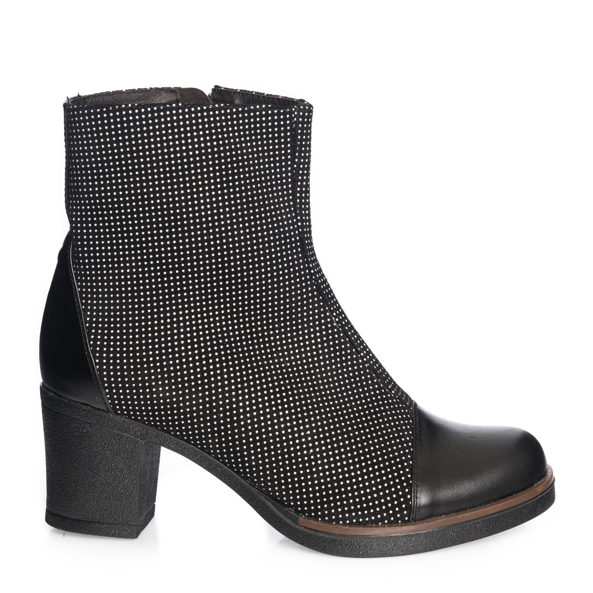 Ghete dama din piele naturala - Negru cu Buline + Box - 82 NBB, Negru