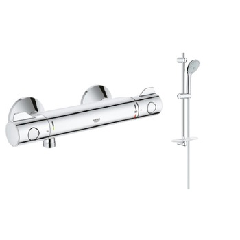 Pachet GROHE compus din Baterie dus 34558000 cu termostat si Set dus 27243001 cu para Fit, Argintiu Pachet GROHE compus din Baterie dus 34558000 cu termostat si Set dus 27243001 cu para Fit, Argintiu