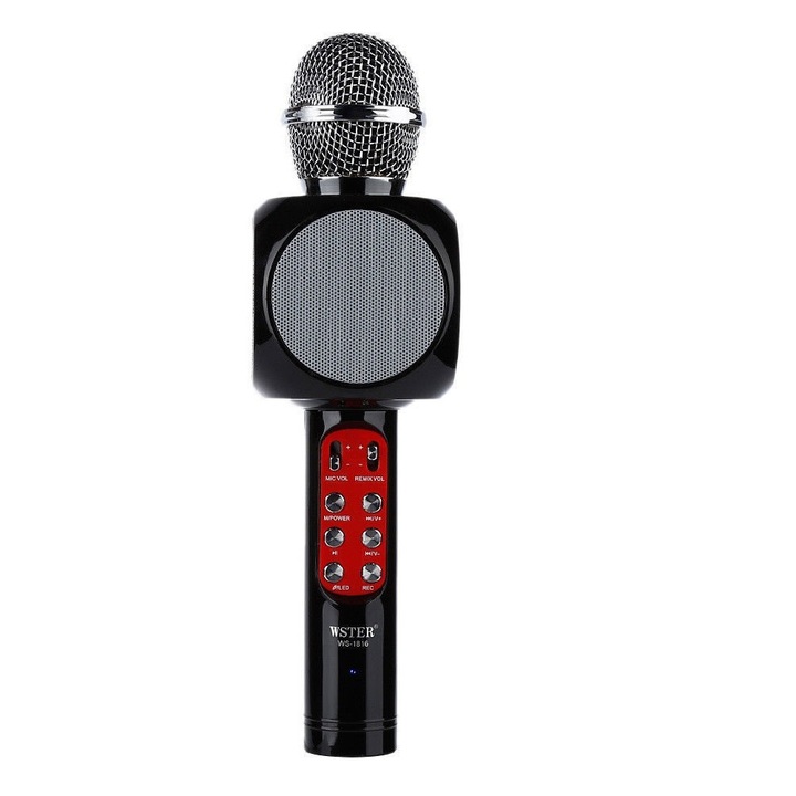 Microfon Karaoke Wireless cu Bluetooth, Soundvox™ WS-1816 cu Boxa inclusa si Joc de Lumini, Negru