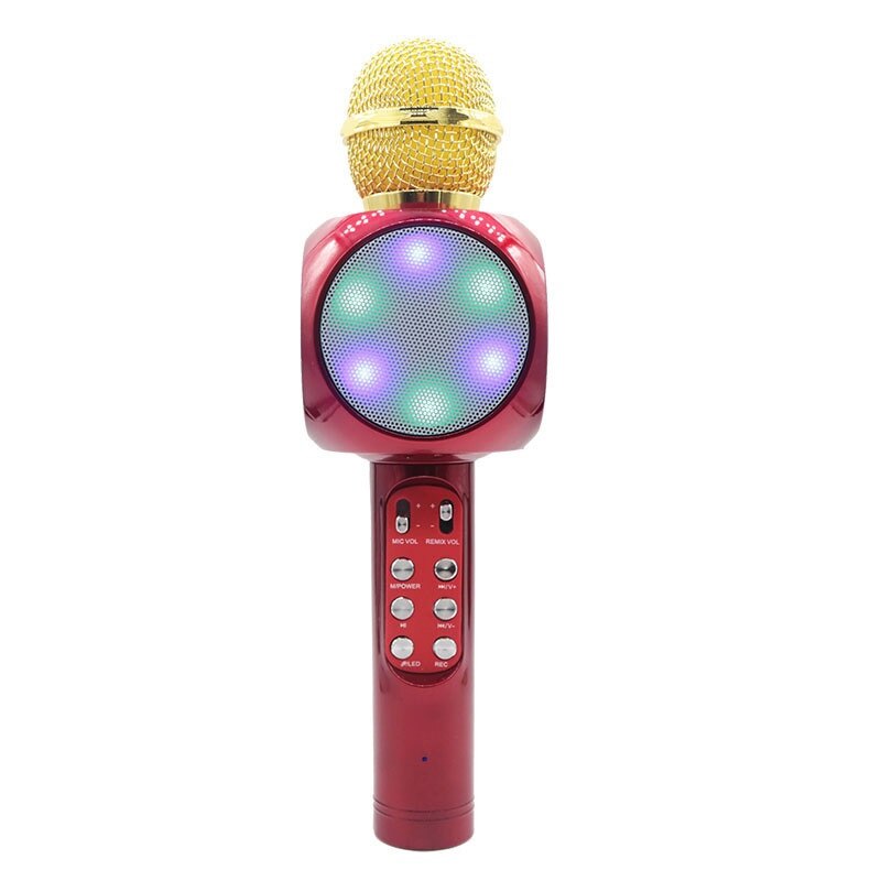 Microfon Karaoke Wireless cu Bluetooth, Soundvox™ WS-1816 cu Boxa inclusa si Joc de Lumini, Rosu