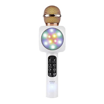 Microfon Karaoke Wireless cu Bluetooth, Soundvox™ WS-1816 cu Boxa inclusa si Joc de Lumini, Alb Microfon Karaoke Wireless cu Bluetooth, Soundvox™ WS-1816 cu Boxa inclusa si Joc de Lumini, Alb