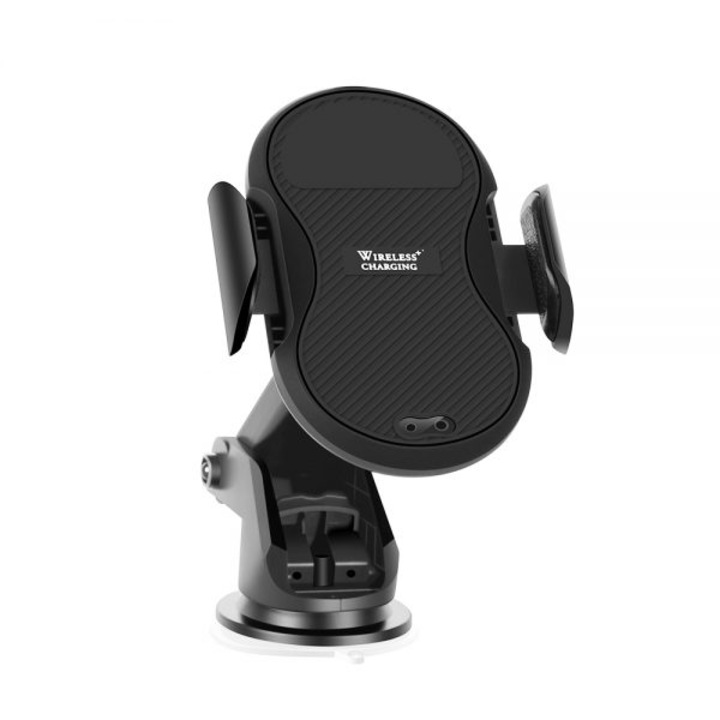 Incarcator Wireless QI Fast Charge si Suport Auto C8, Prindere Ventuza, Senzor IR, Negru