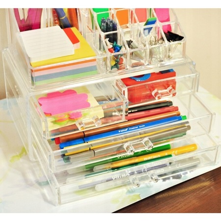 Suport Organizator Transparent pentru Cosmetice si Bijuteri, 16 Compartimente, 4 Sertare