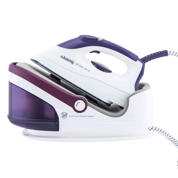 Statie de calcat H.Koenig, VIX9, presiune abur 3.5 bar, putere 2400 W, anti-calcar + utilizare verticala pentru calcarea perdelelor sau hainelor direct pe umeras, rezervor detasabil si reincarcabil in timpul utilizarii, talpa ceramica 