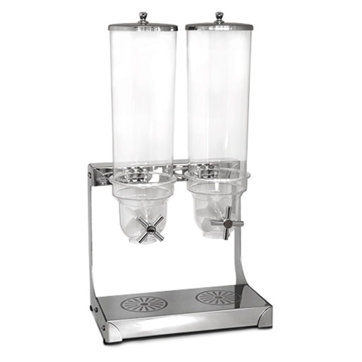 Dozator,dispenser dublu RAKI 3,5l cereale,fulgi porumb,ovaz,nuci cromat
