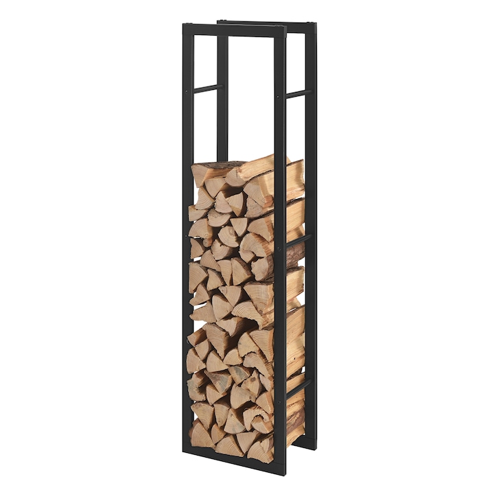 [en.casa]® Tűzifa állvány 40 x 150 x 25 cm kandalló fa tároló tartó keret acél fekete
