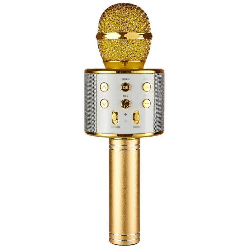 Microfon karaoke fara fir, boxa inclusa, SD Card, USB, AUX, auriu